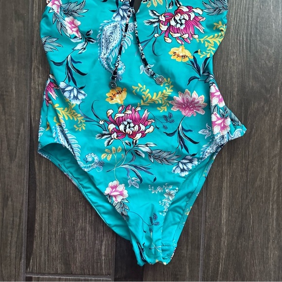 Seafolly Water Garden Retro Tank One Piece Swimsuit in Floral Evergreen Sz 8 US - Picture 3 of 7